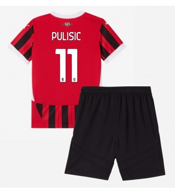 AC Milan Christian Pulisic #11 Primera Equipación Niños 2024-25 Manga Corta (+ Pantalones cortos)